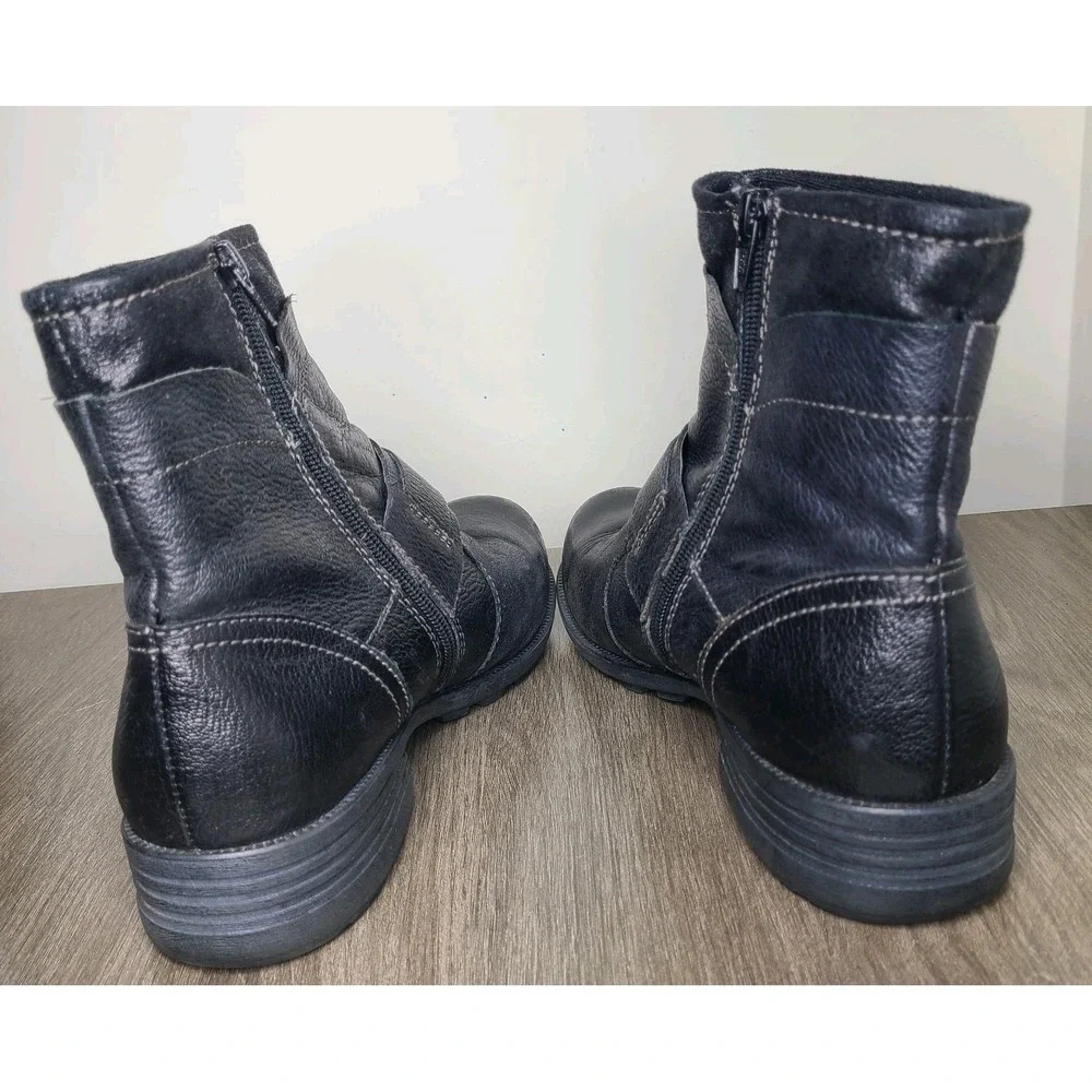 Earth Origins Womens Black Leather Billie Boots Side Zip Buckle Comfort Shoes